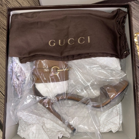 GUCCI Horsebit Accent Leather Sandal Heels - Picture 3 of 4